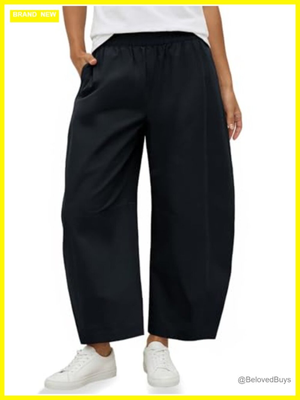 Fisoew Wide Leg Barrel Pants High Waisted Harem Ankle Cotton Blend